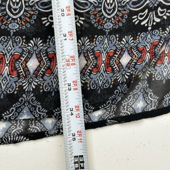 J Jill Sheer Mini Dress Sz Mp Geometric Black 3/4 Sleeve V Neck Cover Up Beachy - Picture 11 of 12